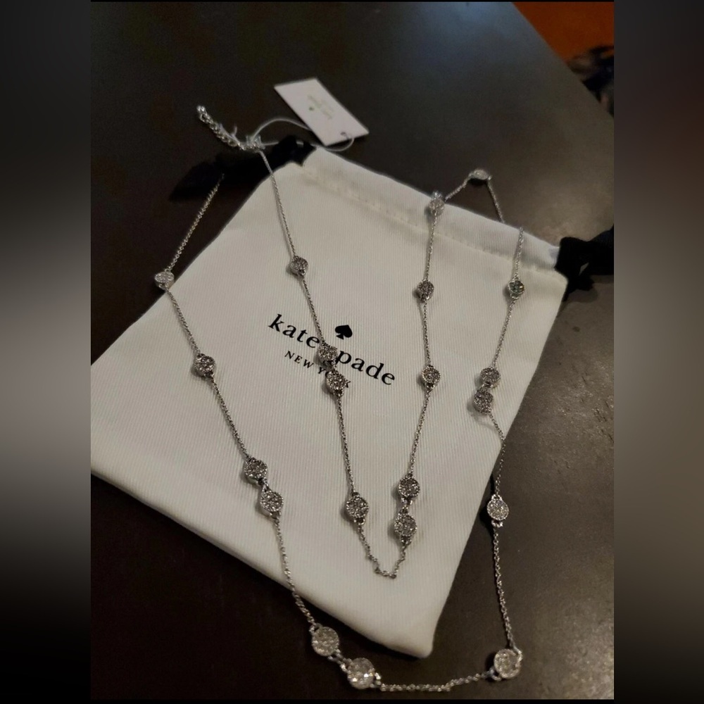 Kate Spade Silver Gatsby Dot Mini Scatter Crystal Long Necklace